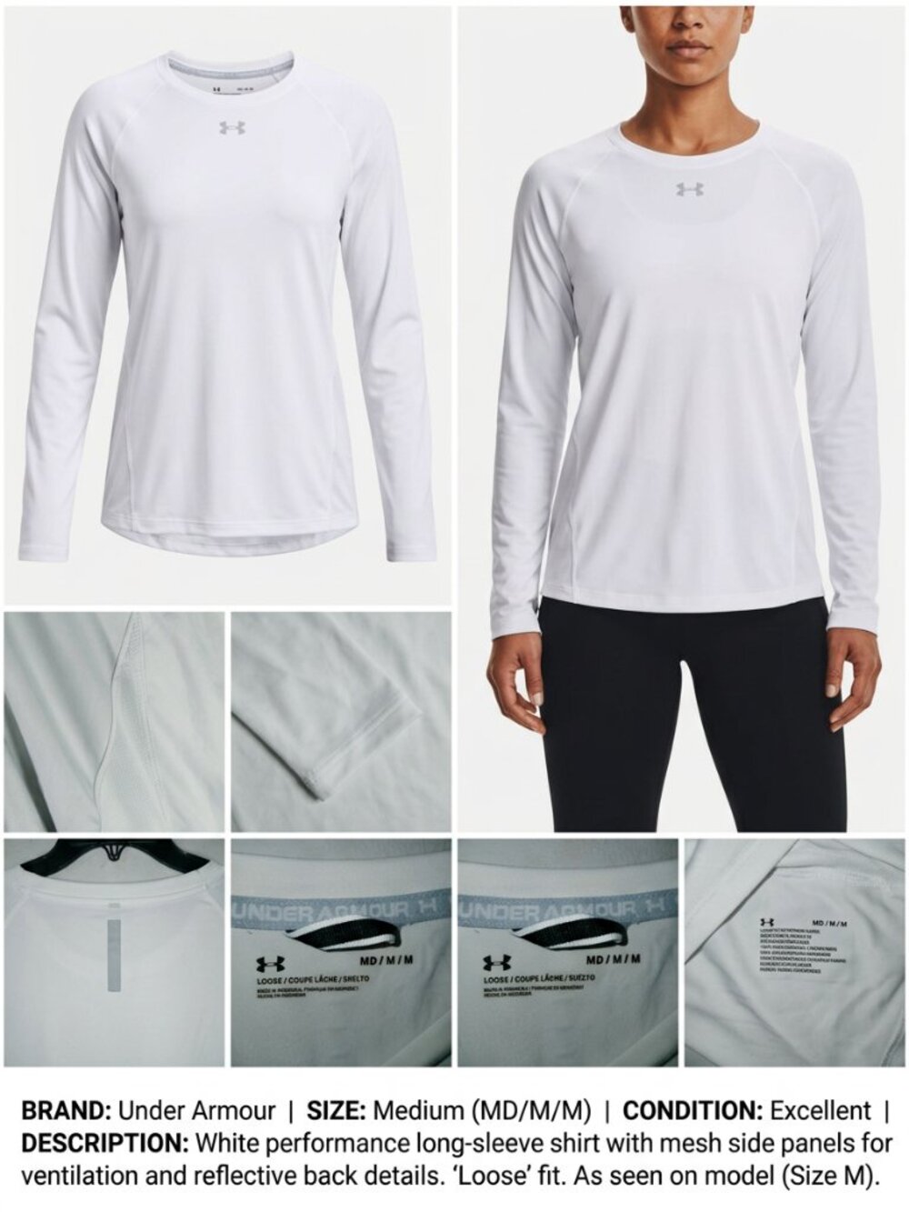 Under Armour White Long Sleeve Athletic Shirt – Loose Fit – Size M